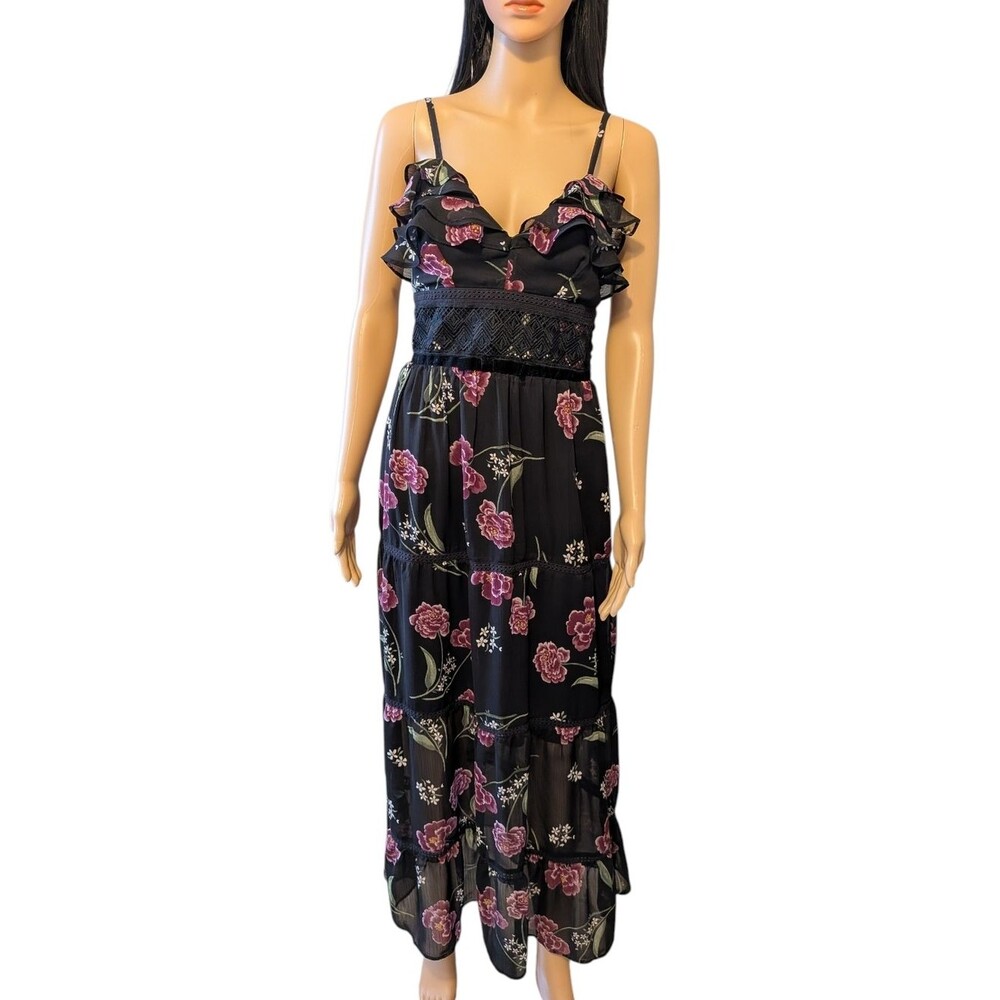 Shift Black with Purple Peony Flowers Spring Dress